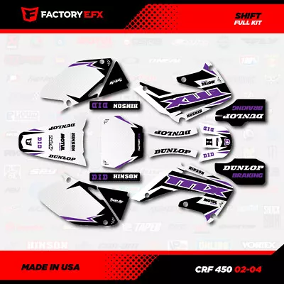 White & Purple Shift Racing Graphics Kit Fits Honda Crf450 02-04 Crf 450 Decals • $69.99