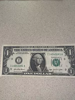 Fancy Serial Number True Run Of 6 Ladder $1 Dollar Bill 202116543281Descending • $30