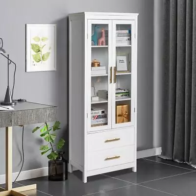 $139.98 • Buy White Wooden Pantry Cabinet Kitchen Storage Organizer Tall Cupboard Food Shelves