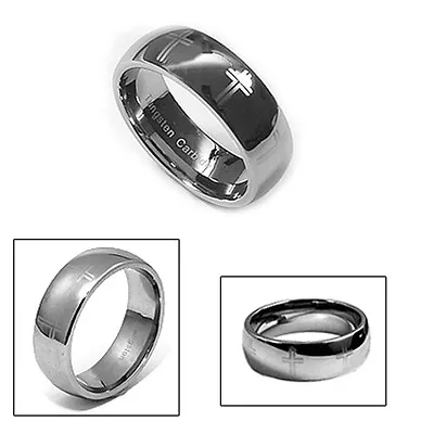 8mm Men's Tungsten Carbide Dome Cross Wedding Ring • $44.99