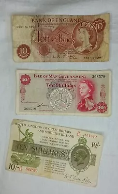 3 X Vintage 10 Shilling Notes Bank Of England Idle Of Man & UK George V • £25.76