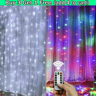 $11.99 • Buy Window Curtain String Lights 300 LED & 8 Modes Fairy Copper USB Light W/Remote