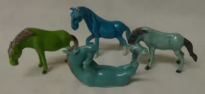 4 Vintage Chinese Turquoise Porcelain Miniature Horse Figurines • $29.99
