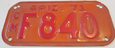 Vintage Embossed 1971 ARIZONA Motorcycle License Plate TAG F840  MORE LISTED • $35