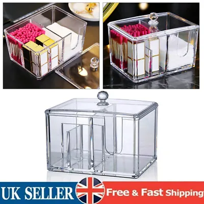 Clear Acrylic Cotton Wool Ear Bud Swab Holder Cosmetic Storage Organiser Box UK • £9.85