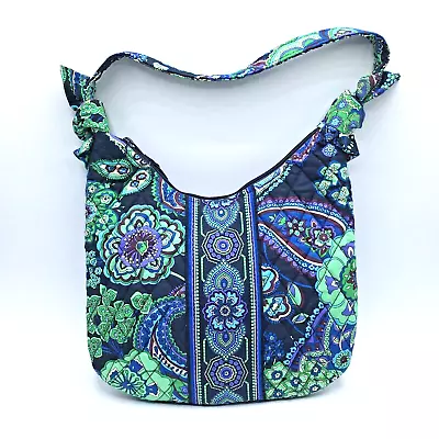 Vera Bradley Blue Rhapsody Purple Green Floral Top Zip Small Shoulder Bag Purse • $16.99