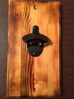 Wall Mount Wood Bottle Opener Handmade With Magnetic Cap Catcher NEW • $10.99