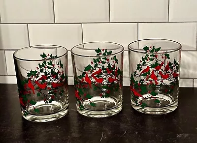 3 Vintage Cardinal & Holly Euc Whiskey Rocks Old Fashioned Glasses • $18