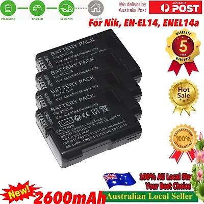 4x 2.6A For Nikon EN-EL14 Battery EN-EL14a D3100 D3200 D3300 D5100 Coolpix P7000 • $77.98