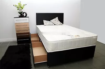 2ft6 3ft 4ft 4ft6 5ft Divan Bed Base Cream Black Storage Headboard Mattress • £159.99