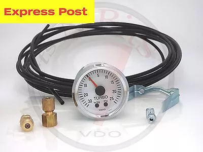 VDO 52mm 12v WHITE/CHROME TURBO GAUGE + LINE KIT Automotive-marine-4wd • $126.98