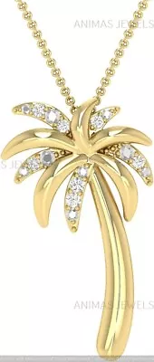$60.43 • Buy Real Diamond 0.032 Cttw Palm Tree Charm Pendant Necklace 14K Yellow Gold Plated