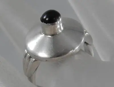 Vintage Sterling Silver Modernist Flying Saucer UFO Onyx Ring Sz 6 3/4 F1329 • $59.99