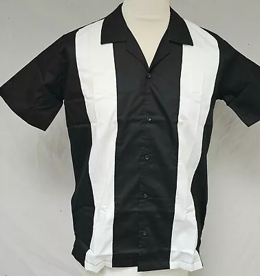 Black White Mens Bowling Shirt. Swing Rockabilly 50s Retro Rock N Roll M L XL • £29.99