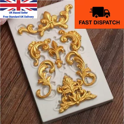 £3.29 • Buy Vintage Silicone Fondant Mould Relief Baroque Cake Lace Flower Border Sugar Mold