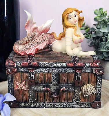 Ebros Pink Mermaid Nerida Resting On Sunken Treasure Chest Jewelry Box 5.75 H • $35.99