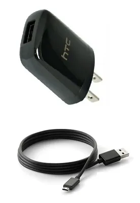 5 Feet Micro USB Cable + HTC OEM 1Amp Wall Adapter For HTC ONE M7 M8 M9 (Black) • $19.99