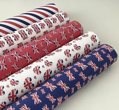 Special Offer 5 Union Jack King Coronation Canvas Printed Fabric Sheet Hair Bows • £5