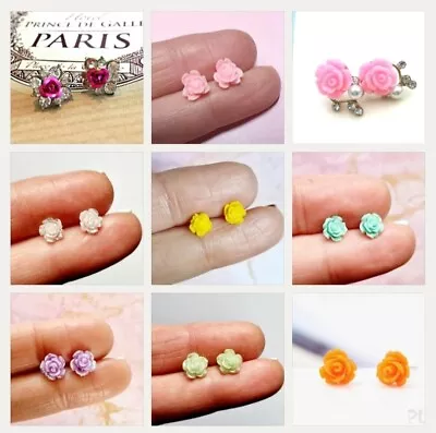 Summer Rose Flower Stud Earrings Cute Quirky Holiday Jewellery & Free Gift Bag • £2.98