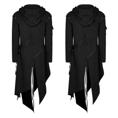 Mens Medieval Hooded Long Coat Outwear Fashion Coat Gothic Cardigan Jacket • $32.55