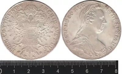 Austria: 1780 1 Thaler Maria Theresia Silver • $32.10