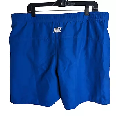 VTG 00s NIKE  Athletic Swim Shorts Drawstring Mesh Lined Spellout Blue Size L • $14.50