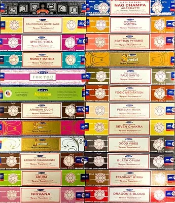 Satya Nag Champa Incense Sticks 15 Gram Set Of 12 Assorted Fragrances W/ Holder • $16.99