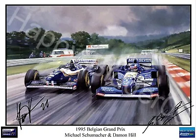 A4 Size 1995 Belgian Grand Prix Michael Schumacher Damon Hill Signed Picture. • £9.99