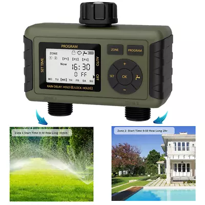 2 Zone Water Timer Sprinkler System For Drip Irrigation Farm Plants Garden Lawn • $39.99