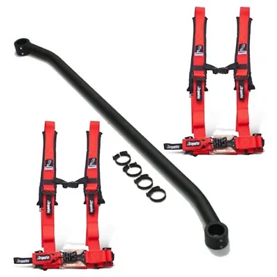 $379.99 • Buy 04-13 Yamaha Rhino Harness Bar & Dragonfire 2  4 Point Sewn In Seat Belts Red