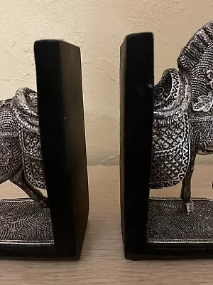 Beautiful Silver Calvary War Horse Bookends On Black Base • $29.99