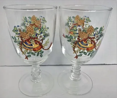 Mikasa Holiday Season Goblets Water Glass  14oz Christmas 7” Tall Set Of 2 • $19.97