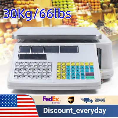 30Kg/66lbs Digital Scale Price Computing Retail Meat Weigh Scale Label Printer • $299.25