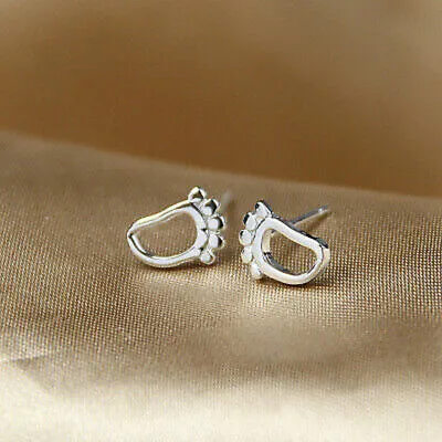 925 Stirling Silver Plated Silver Baby Feet Stud Earrings Christening Gift HS5 • £2.77