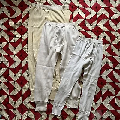 Vintage Lot Of Three Thermal Pants Long Johns As Is Worn White • $6