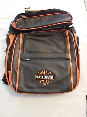 Harley-Davidson 105th Anniversary Orange/Blk Leather Backpack Laptop Travel Bag • $79.99