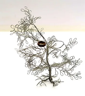 Vintage Asian All Wire Bonsai Tree Sculpture With Bird's Nest 7.5  Tall  • $20.69