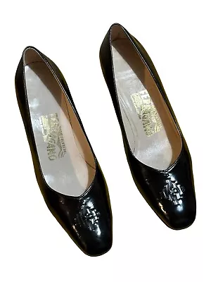 Salvatore Ferragamo Vintage 90s Black Designer Leather Pumps Size 8.5/EU 39.5 • $205