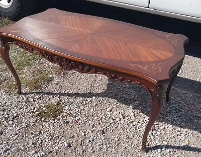 Carved Walnut Marquetry Inlaid Top Coffee Table (CT343) • $599