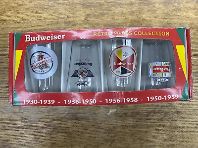 Budweiser Beer Retro Glass Collection  Set Of Four 16 Oz Pub Glasses NIB • $8