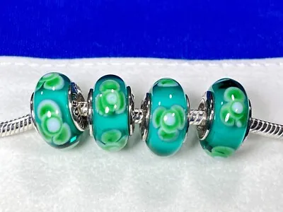 Authentic Pandora Turquoise Flower Murano Glass Charm 790649 Retired • £18.44