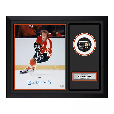 Bobby Clarke Signed Philadelphia Hockey Puck Logo 19x23 Frame • $271.55