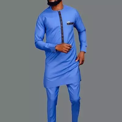 African Muslim Men Dashiki Suit Shirt Pants Set Traditional Clothes & Embroidery • $40.99