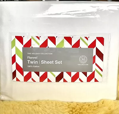 Twin Sheet Set Plain White 100% Cotton Martha Stewart Holiday Collection Flannel • $34.95