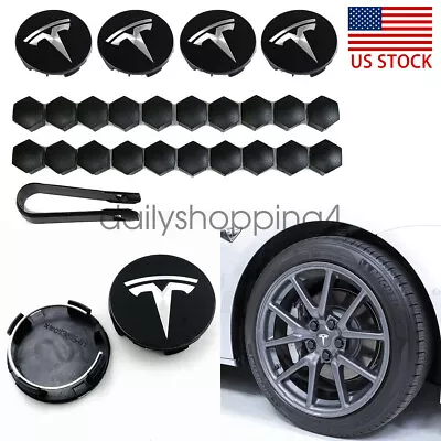 $14.20 • Buy For Tesla Model 3 S X Car Wheel Center Cap Hub Rim Cover Lug Nut Bolts Emblem