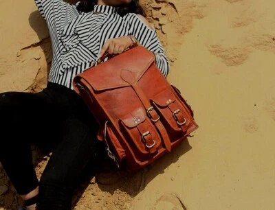 $39.99 • Buy Vintage Brown 2 IN 1 Leather Backpack Travel Bag Leather Laptop Backpack 