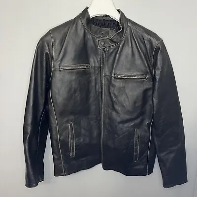 Merona Leather Bomber Vintage Jacket Mens Medium Motorcycle Insulated Black NWOT • $129.95