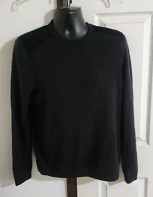 RAG & BONE Sweater Men Size M Gray Crewneck Wool Lamb Leather Shoulder Patch EUC • $34.99