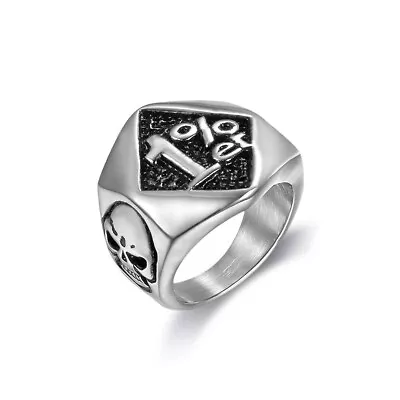 Mens Stainless Steel Skull 1% Er One Percent Outlaw Motorcycle Biker Ring • £16.55