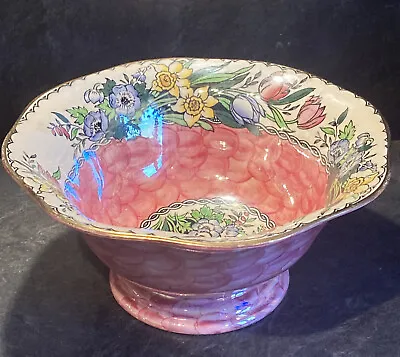 Vintage Maling Ware Art Deco Pink Lustre Anenome Decorative Pedestal Bowl • £30